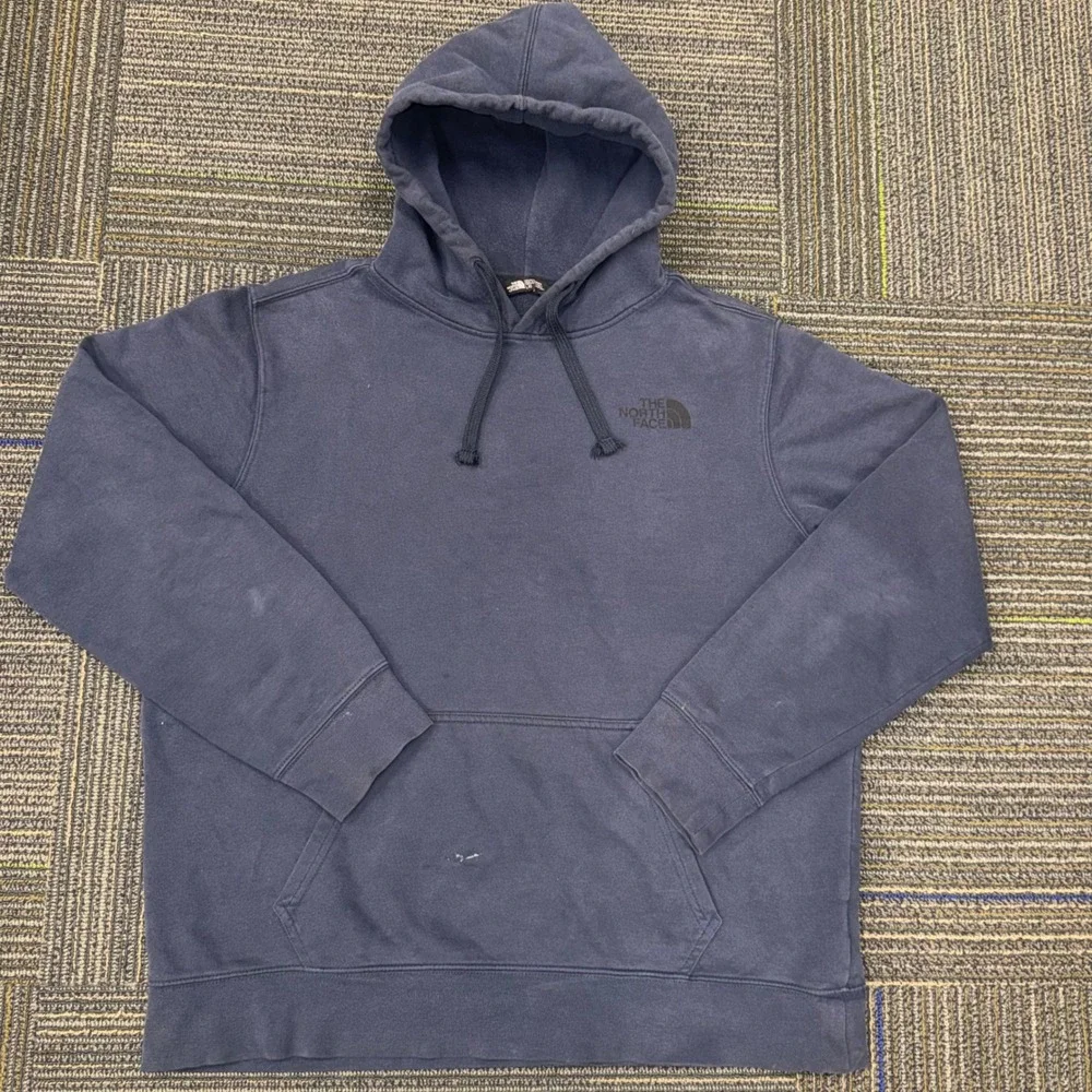 The North Face Hoodie Men‎ Large Navy Blue Good Pullover Graphic Box Logo Fleece